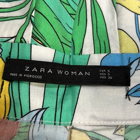 ZARA Green Yellow Tropical Print High Waist MIDI Skirt Sz Small - Picture 11 of 15